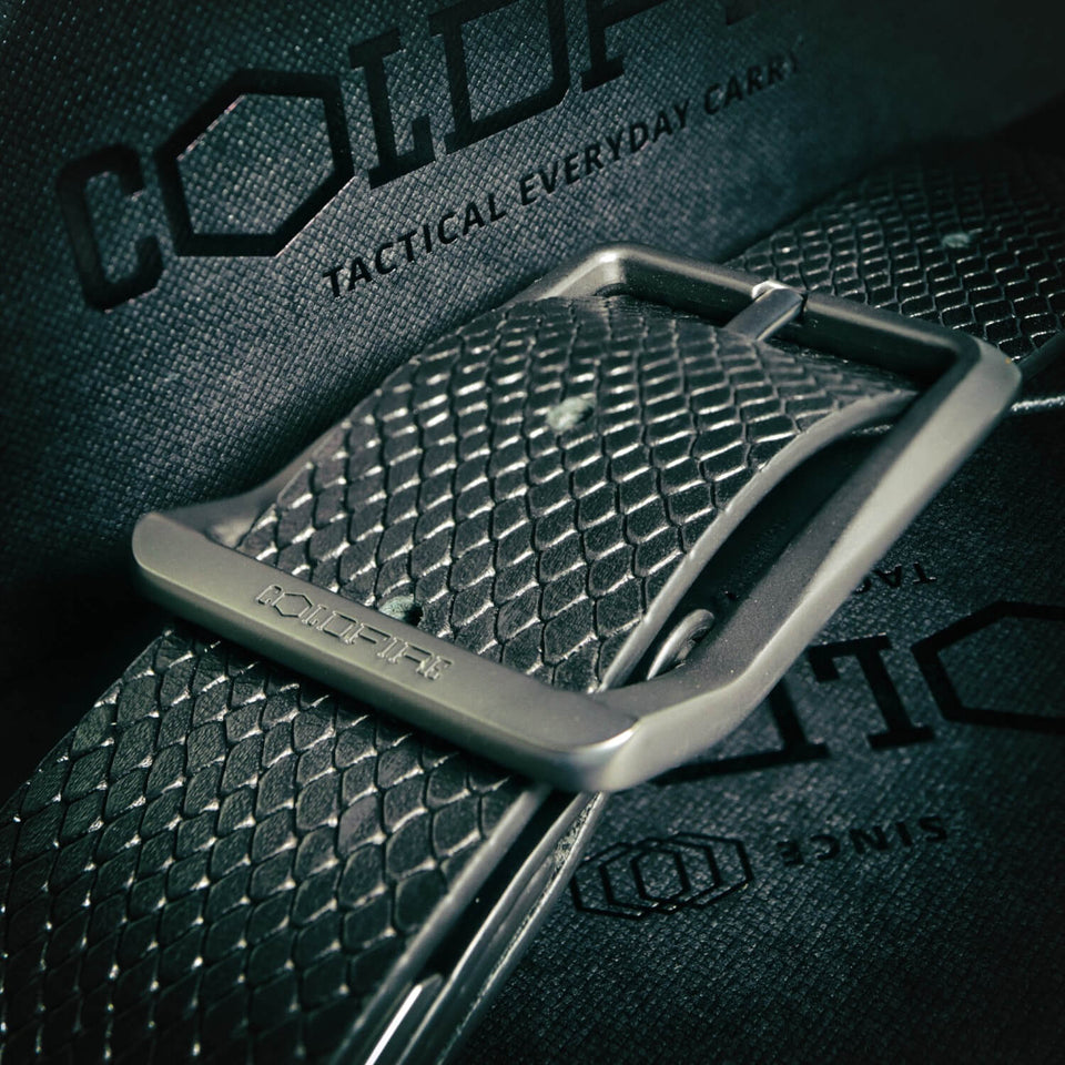 COLDFIRE Casual Men's Leather Belt | Heavy Duty EDC Belt | Black Snake Skin Pattern - COLDFIRE