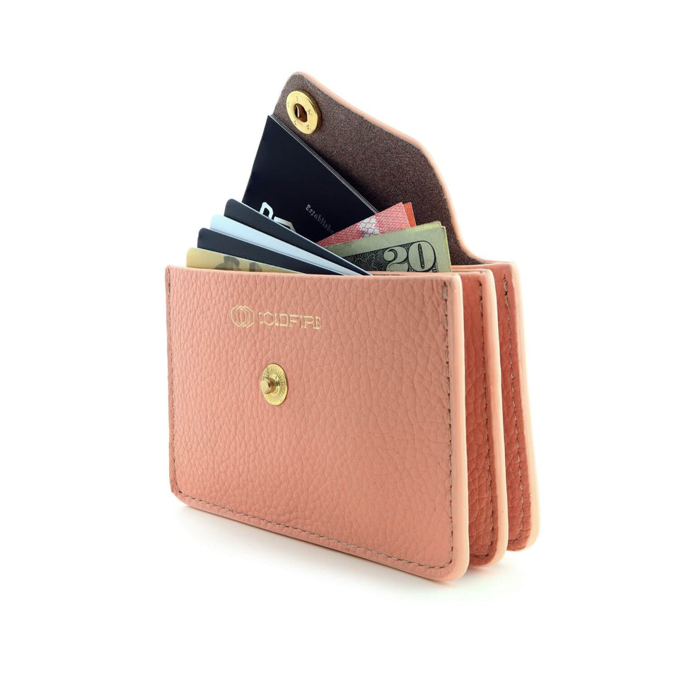 Women's Small Card Case Wallet with Flap. Mini Credit Card Holder. Soft Ash Rose Leather - COLDFIRE